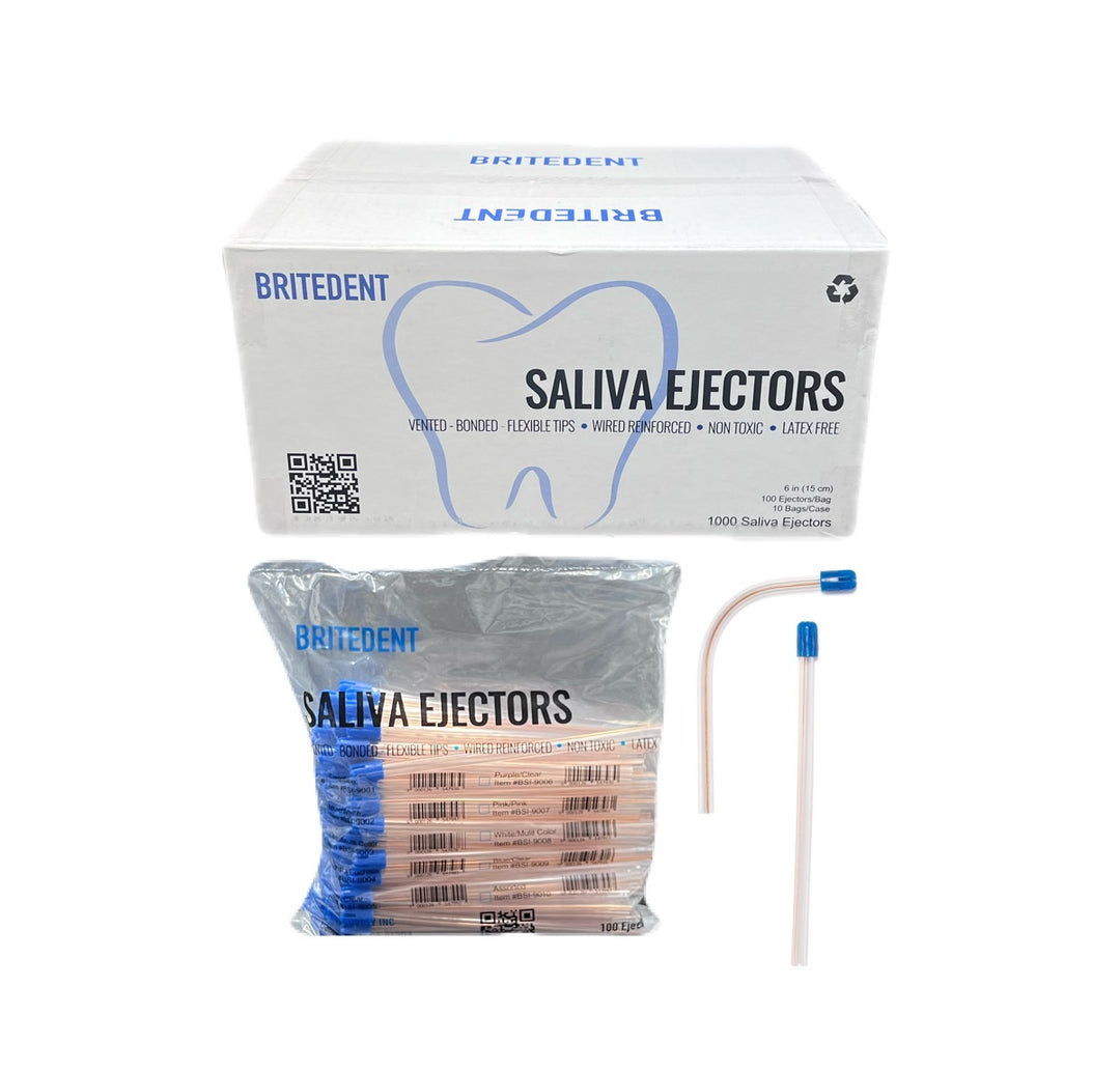 BRITEDENT Saliva Ejectors Clear Body Blue Tips 1000/Bx BSI-9001-10 - Latex-Free Dental Supplies