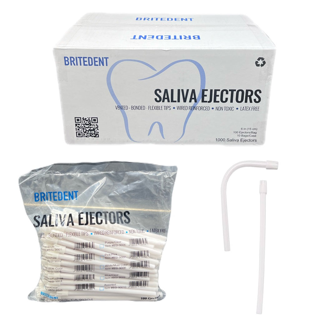 BRITEDENT Saliva Ejectors White Body White Tips 1000/Bx BSI-9002-10 Disposable Latex-Free Dental Suction Tools