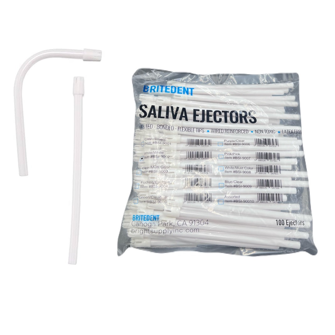 BRITEDENT Saliva Ejectors White Body with White Disposable Tips 100/Pk BSI-9002 - Latex-Free Dental Suction Tools