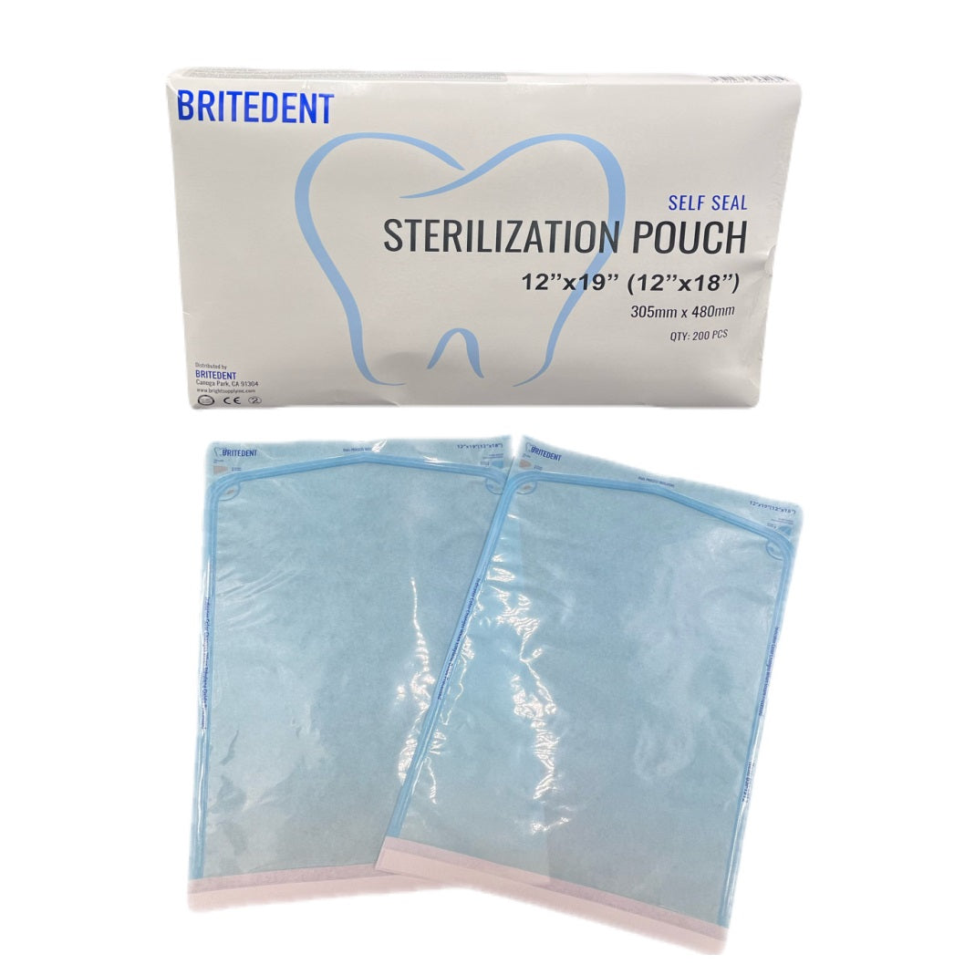 BRITEDENT Self Seal Sterilization Autoclave Pouches 12x19 Blue - 200/Bx BSI-1912: Dental Instrument Sterilization, Hygienic Storage, Infection Control