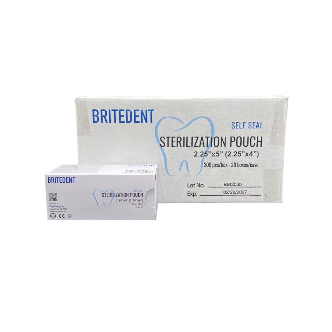 BRITEDENT Self Seal Sterilization Pouches 2.25 x 5, 4000/Box - Blue Film Autoclave Bags with Color Changing Indicator, Dental & Medical Instrument Sterilization.