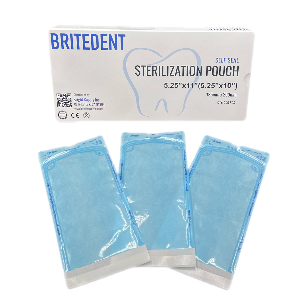 BRITEDENT Self Seal Sterilization Autoclave Pouches 5.25 x 11 Blue 200/Bx BSI-1152 - Dental Instrument Sterilization Bags