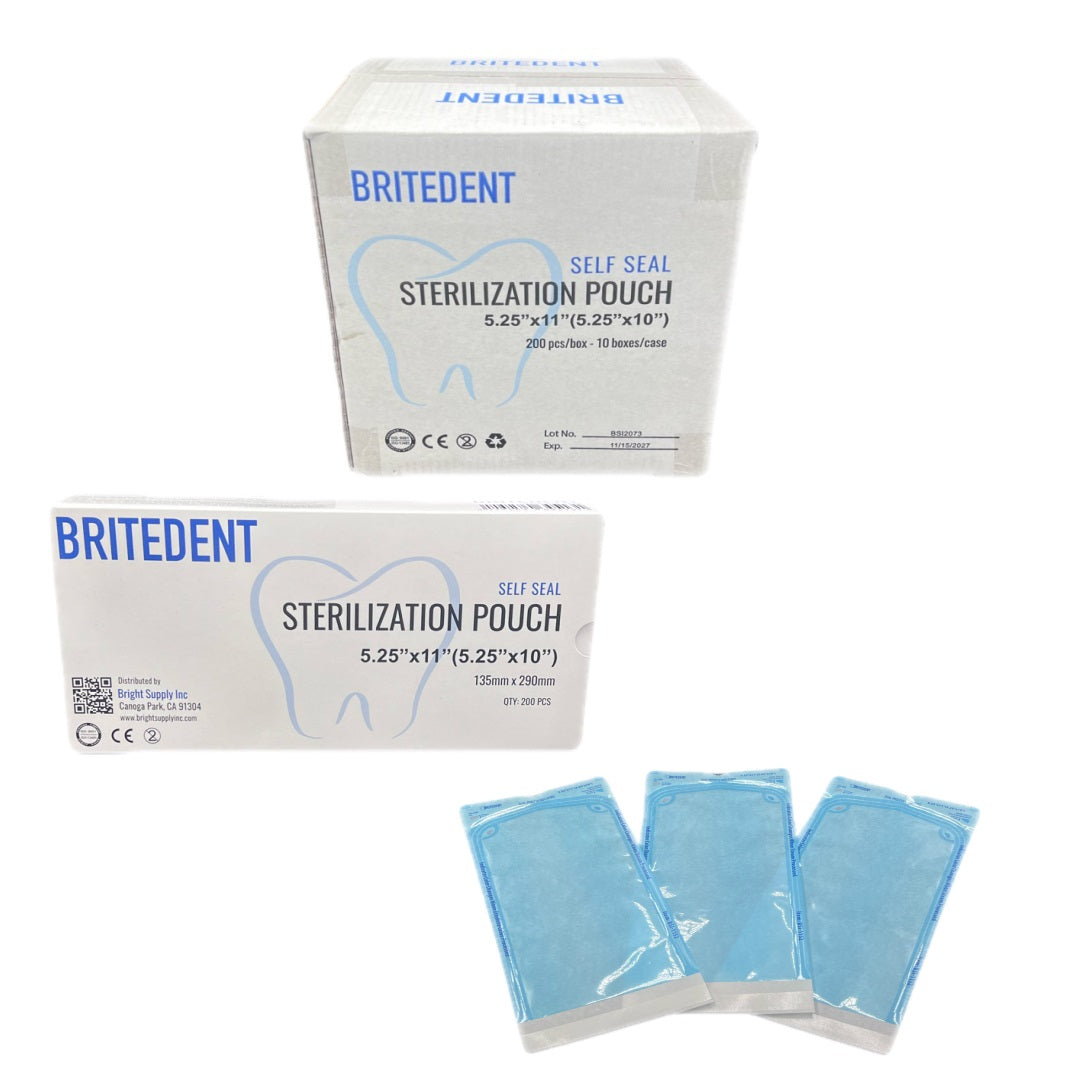 BRITEDENT Self Seal Sterilization Autoclave Pouches 5.25 x 11 Blue 2000/Bx BSI-1152-10 - Dental Instrument Sterilization Bags - Bulk Autoclave Pouches