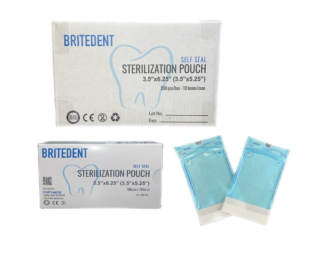 BRITEDENT Self Seal Sterilization Pouches 3.5 x 6.25 Bulk BSI-6535-10 - Autoclave Blue Bags - Dental Instrument Sterilization - 2000/Bx - 3.5 x 5.25 Inside - Medical-Grade Paper - Puncture-Resistant