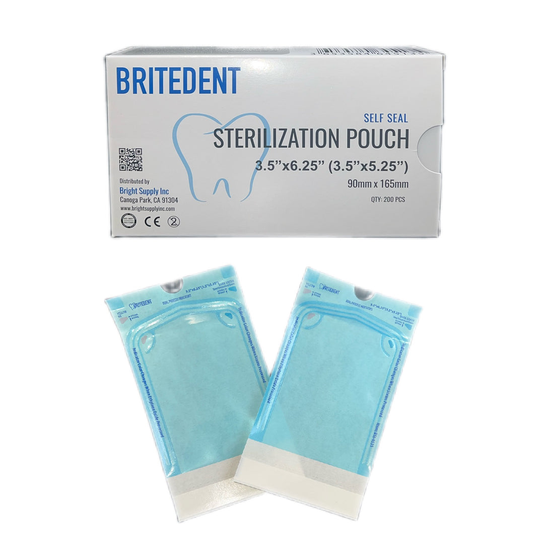 BRITEDENT Self Seal Sterilization Autoclave Pouches 3.5x6.25 (90mmx165mm) Blue 200/Bx BSI-6535 - Dental Instrument Sterilization Bags