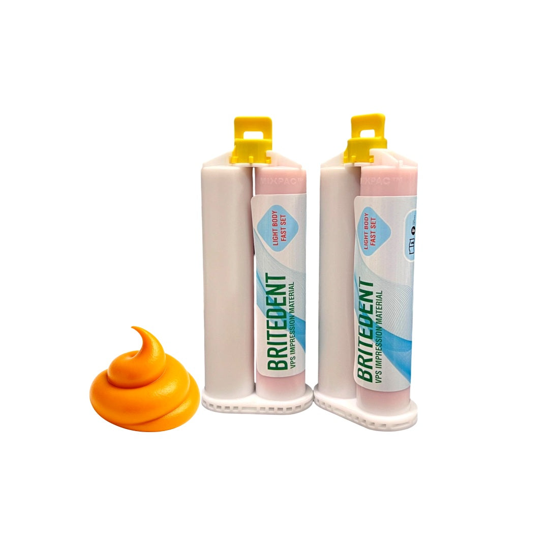 BRITEDENT VPS Impression Material Light Body Fast Set 2 x 50mL Cartridges – Super Hydrophilic Dental VPS, High Tear Strength, Precise Dental and Gingiva Impressions