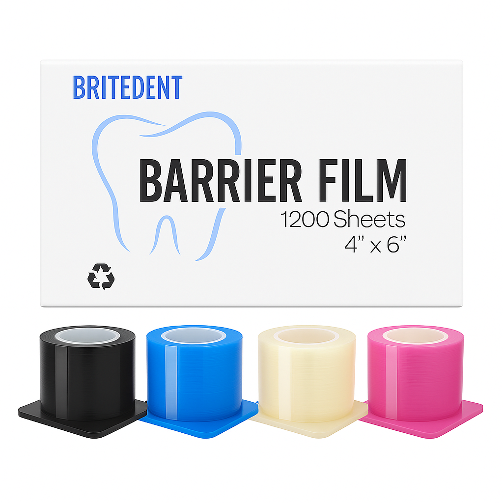 BRITEDENT barrier film adhesive protective sheets 4x6 1200 roll black blue clear pink