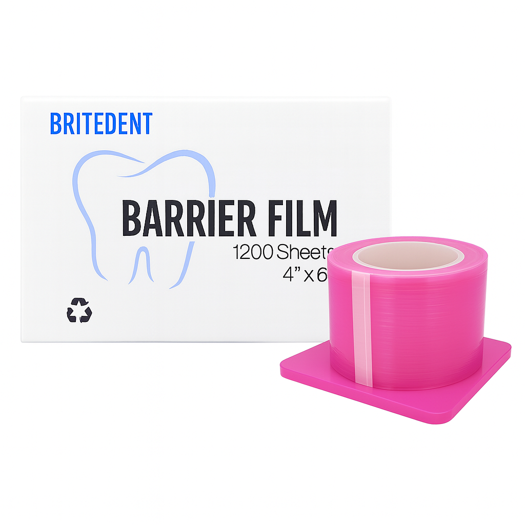 BRITEDENT barrier film adhesive protective sheets 4x6 1200 roll pink