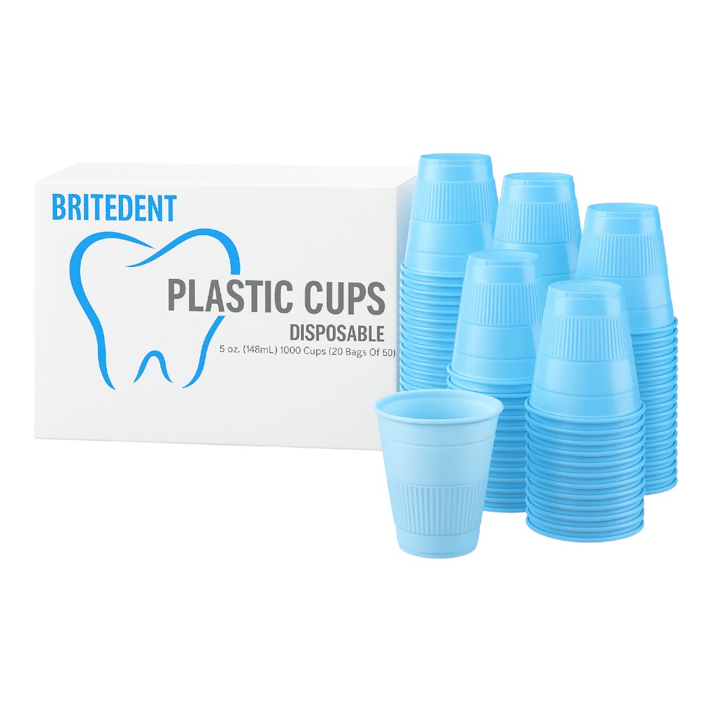 BRITEDENT Blue Disposable Plastic Cups 5 oz – 1000/Box for dental and medical use