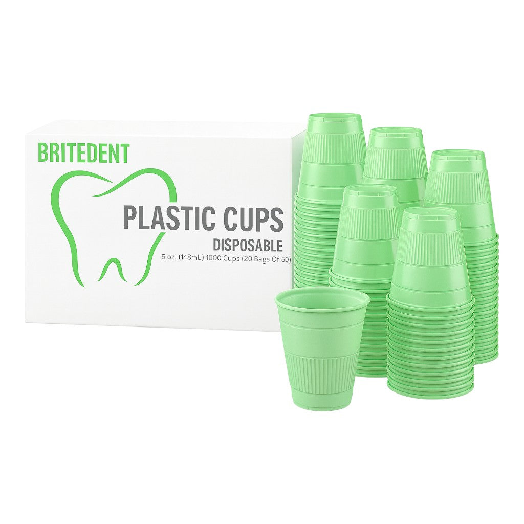 BRITEDENT Disposable Plastic Cups 5 oz Green – 1000/Box for dental and medical use