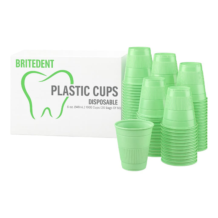 BRITEDENT Disposable Plastic Cups 5 oz Green – 1000/Box for dental and medical use