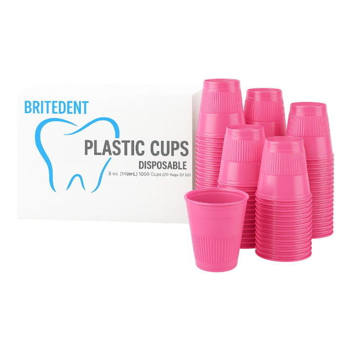 BRITEDENT Disposable Plastic Cups 5 oz Pink – 1000/Box for dental and medical use
