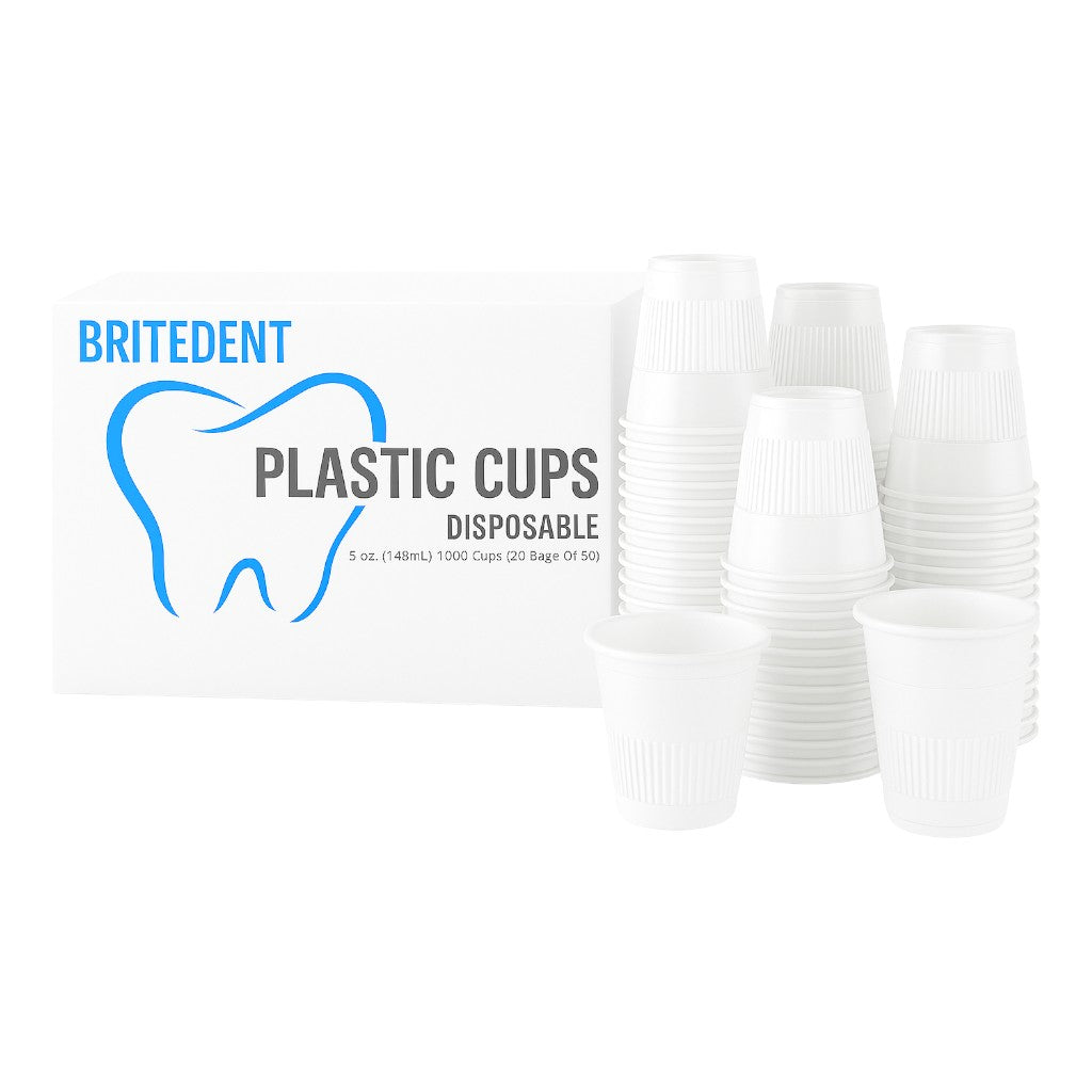 BRITEDENT Disposable Plastic Cups 5 oz White – 1000/Box for dental and medical use