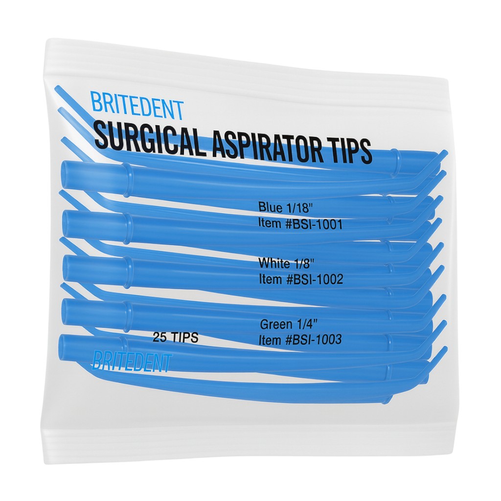 BRITEDENT disposable surgical aspirator tips angled Blue 25 Tips/Bag