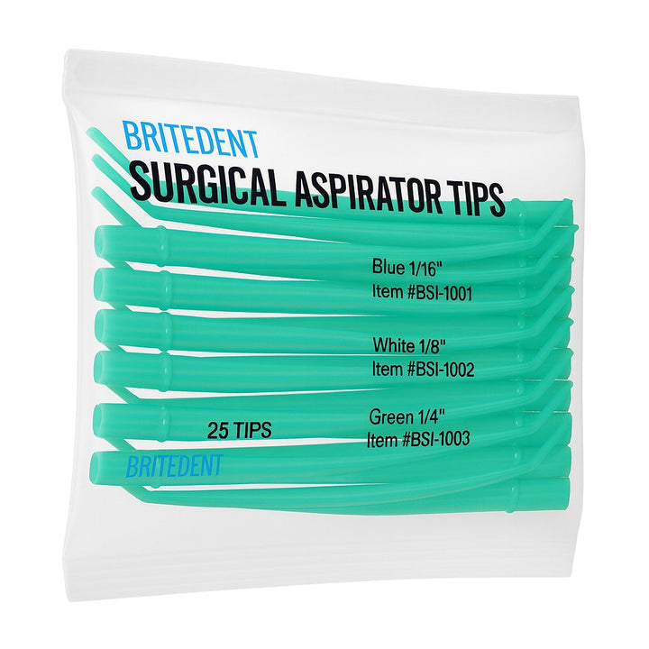 BRITEDENT disposable surgical aspirator tips angled Green 25 Tips/Bag