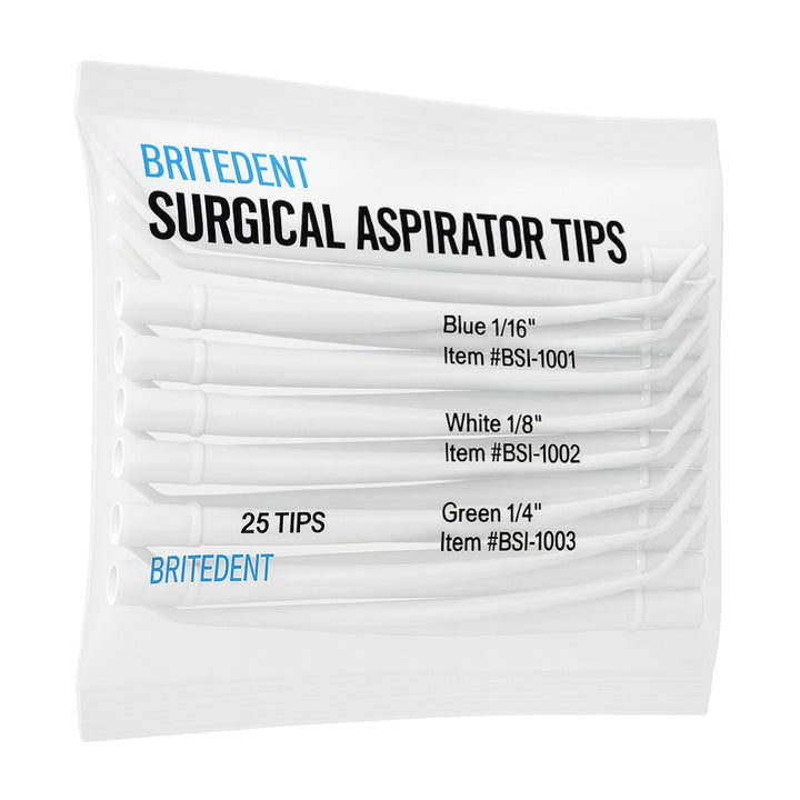 BRITEDENT disposable surgical aspirator tips angled White 25 Tips/Bag