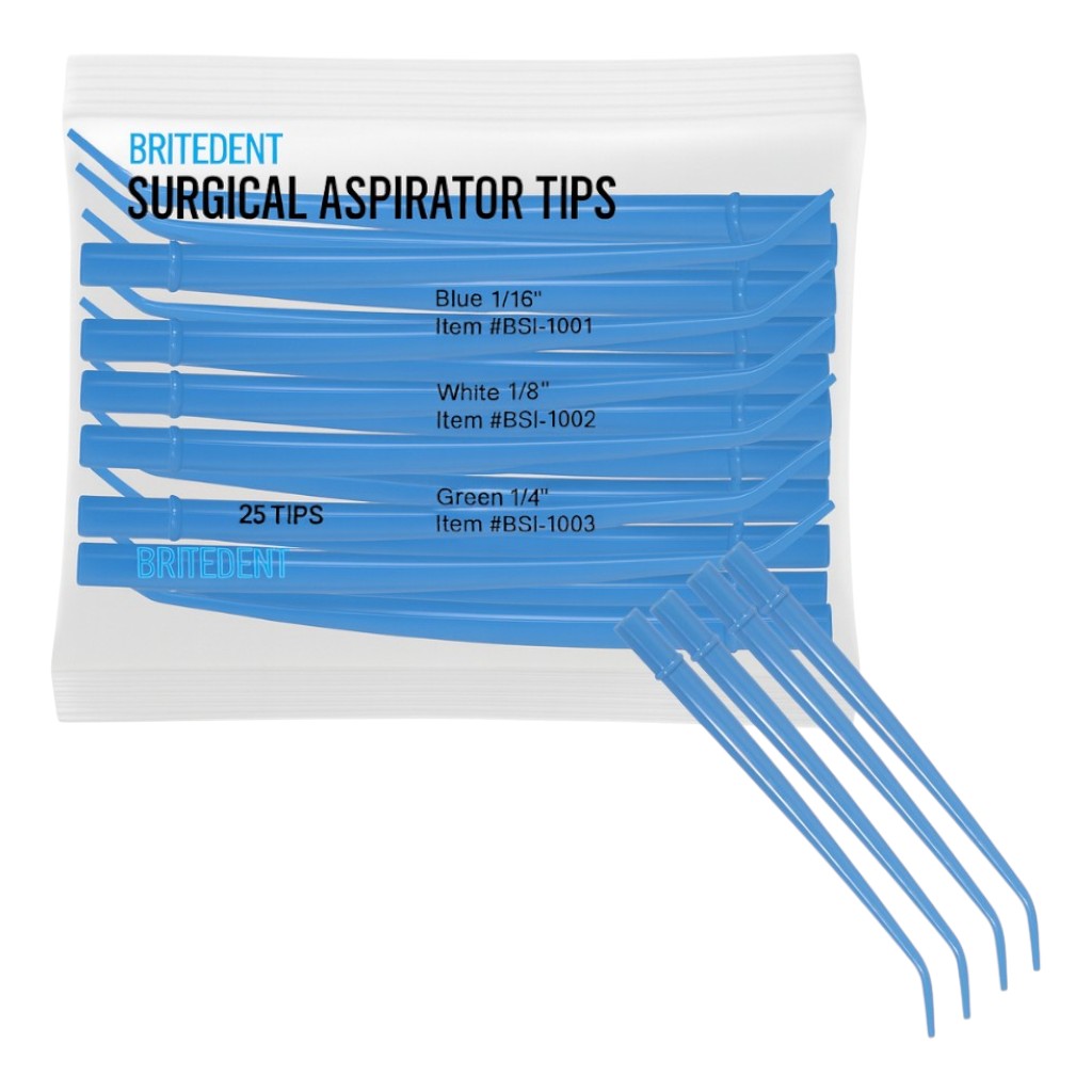 BRITEDENT disposable surgical aspirator tips angled Blue 25 Tips
