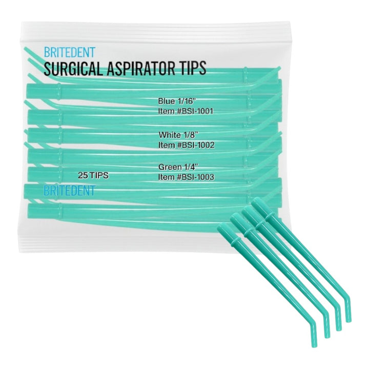 BRITEDENT disposable surgical aspirator tips angled Green 25 Tips
