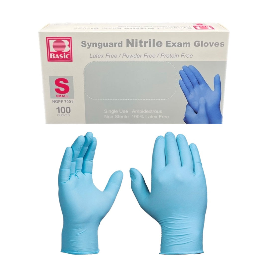 Optimize protection with Basic Synguard Nitrile Exam Gloves Small 100/Bx NGPF-7001. Latex-free, powder-free, and protein-free. Ambidextrous for versatility, with 3.1 Mil palm thickness and 9.5-inch length. Ideal for medical use, providing safety and comfort in every application.