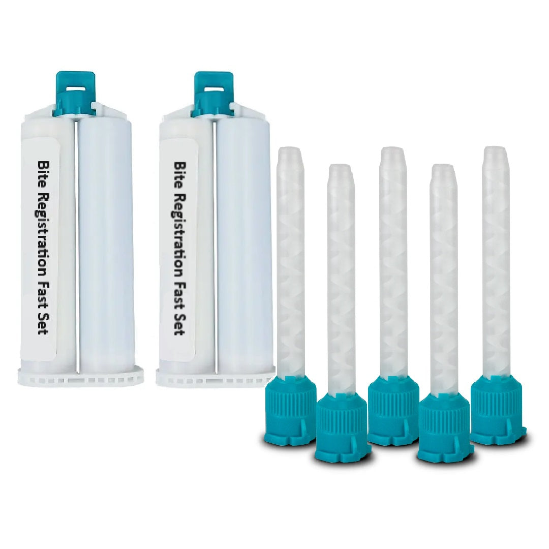 House Brand Bite Registration Fast Set VPS Impression Material 2 x 50ml Cartridges & 6 Mixing Tips for accurate dental impressions. Fast-curing, versatile kit for bite registration, digital impressions, and more.