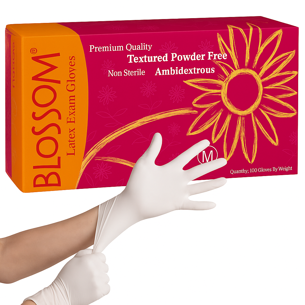 Blossom latex powder-free medical exam gloves medium white 100 box