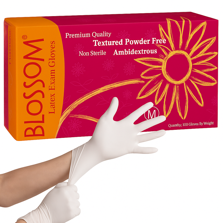 Blossom latex powder-free medical exam gloves medium white 100 box