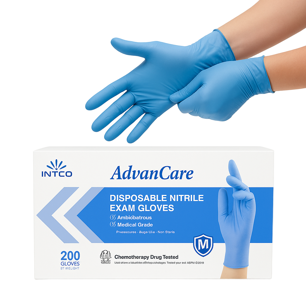 Intco AdvanCare blue nitrile medical exam gloves medium 200 box