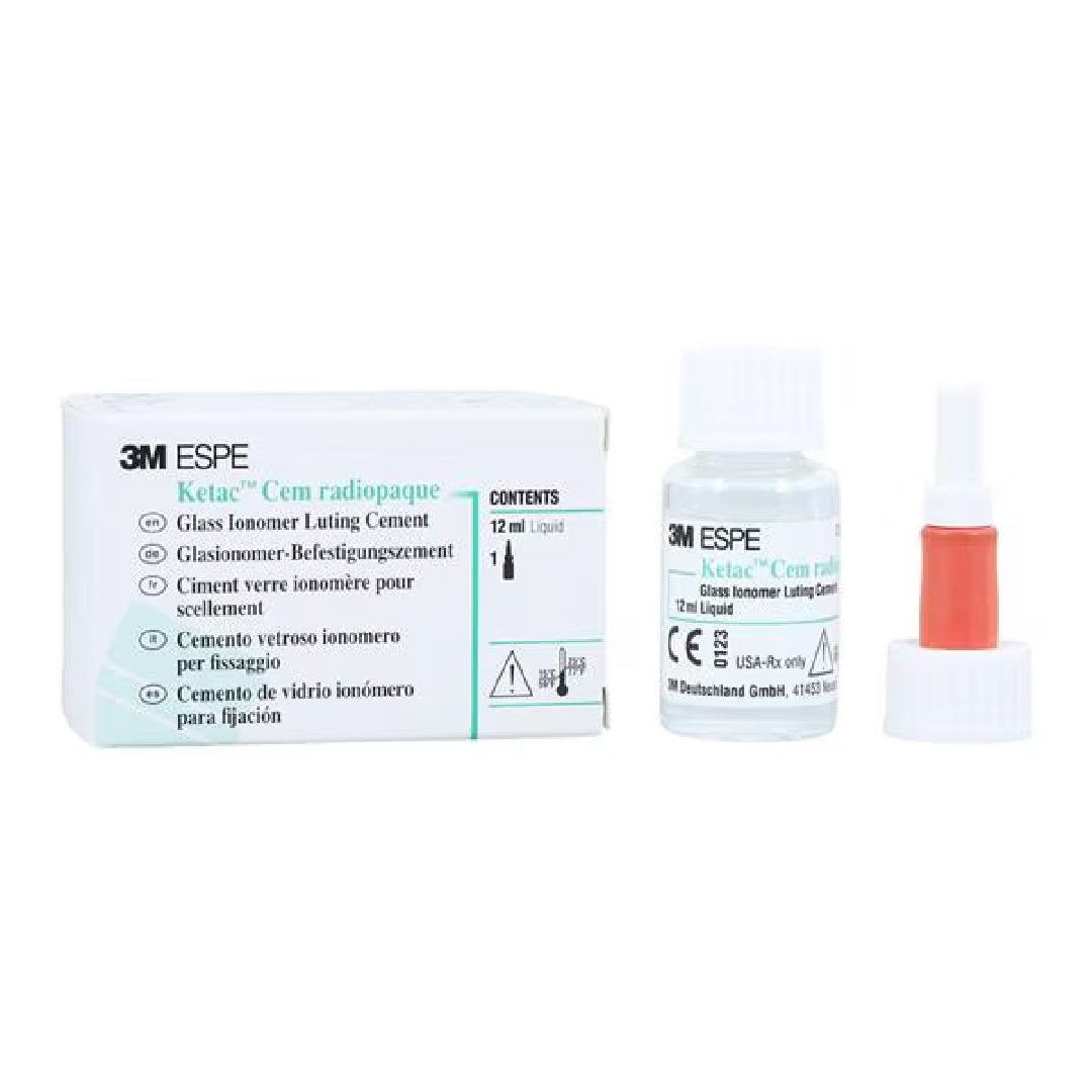 3M ESPE Ketac Cem Radiopaque Glass Ionomer Luting Cement 12mL Liquid Bottle 37220 - Dental Cement, Self-Cure, Fluoride Release, High Biocompatibility, Optimal Fit for Crowns, Bridges, Inlays, Posts, Screws, Orthodontic Bands