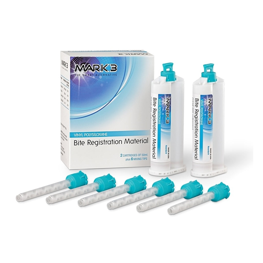 MARK3 Bite Registration Fast Set VPS Impression Material 50mL Cartridges – Dental Bite Registration Material, Easy Extrusion, Plaster-Like Hardness, 2/Pk with 6 Tips