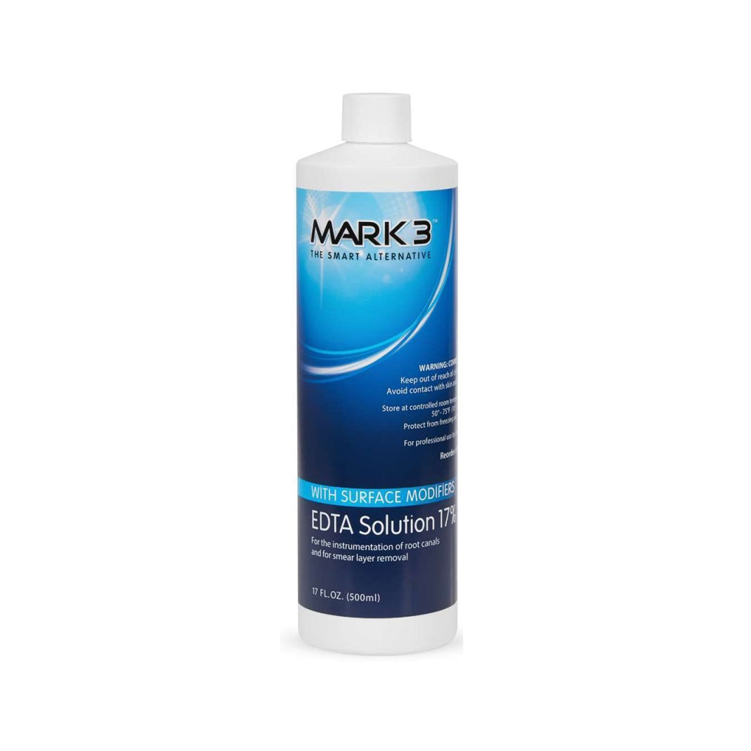 MARK3 EDTA Solution 17%, 17oz (500mL) Bottle 5972 - Efficient chelating agent for root canals, smear layer removal, and enhanced canal shaping. Ideal for dentists seeking optimal performance in endodontic procedures.