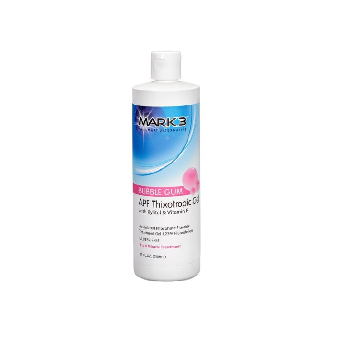 MARK3 Fluoride Gel 1.23% APF Thixotropic Bubble Gum 17oz 1613 - Dental Fluoride Gel for Caries Prevention, Tooth Sensitivity, Bubble Gum Flavor, Xylitol, Vitamin E