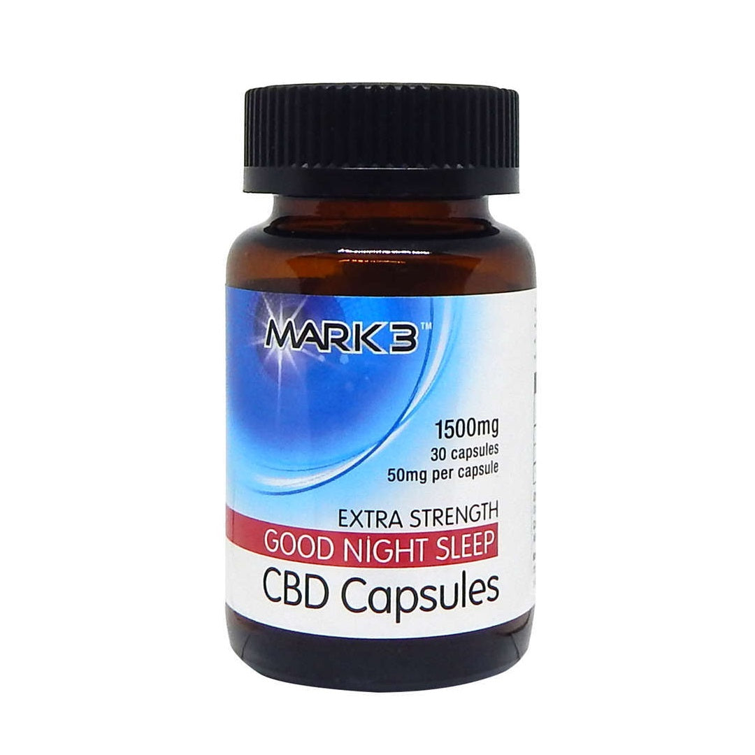 MARK3 Full Spectrum Extra Strength Good Night Sleep CBD Capsules 1500mg 30/Bottle, Hemp Oil Capsules, Full Spectrum CBD, Organic, Non-GMO, Vegan, Sugar-Free, Anxiety Relief, Sleep Aid, Pain Reduction.