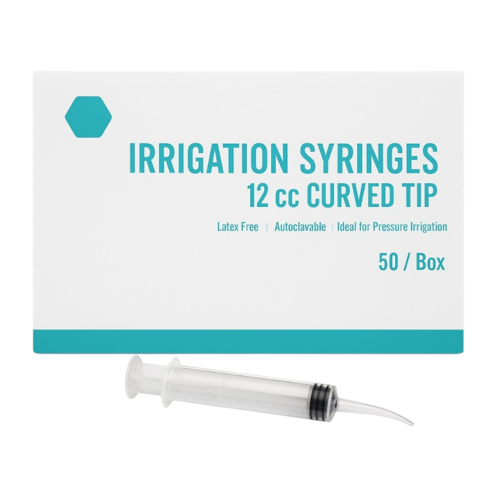 Madrid Dental Choice 12cc irrigation syringe with curved blunt tip multiple pack sizes