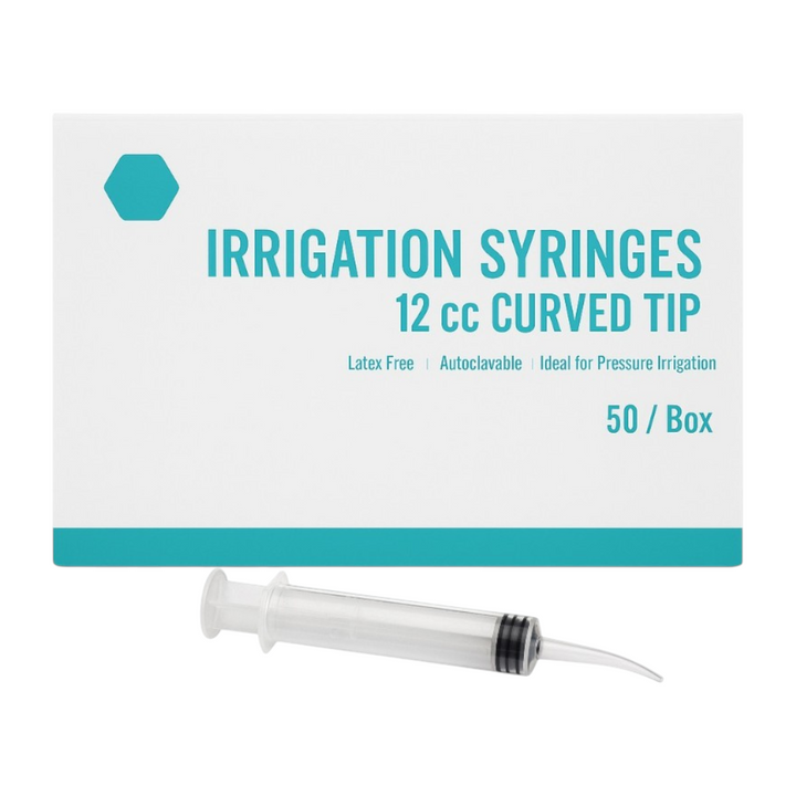 Madrid Dental Choice 12cc irrigation syringe with curved blunt tip multiple pack sizes