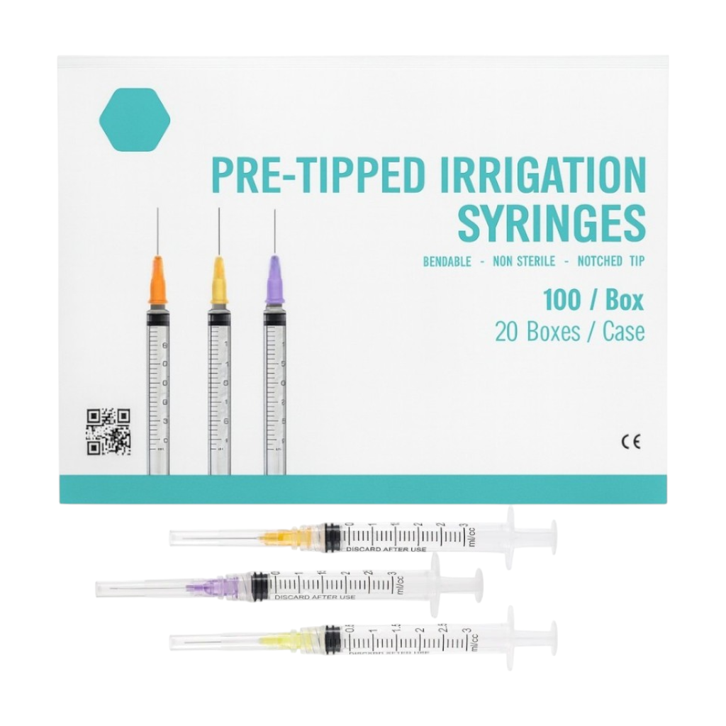 Madrid Dental Choice 3cc endo irrigation syringes with 25Ga 27Ga 30Ga needle tips 100 