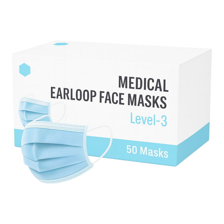 Madrid Dental Choice ASTM Level 3 blue medical earloop face masks 3-ply 50 per box