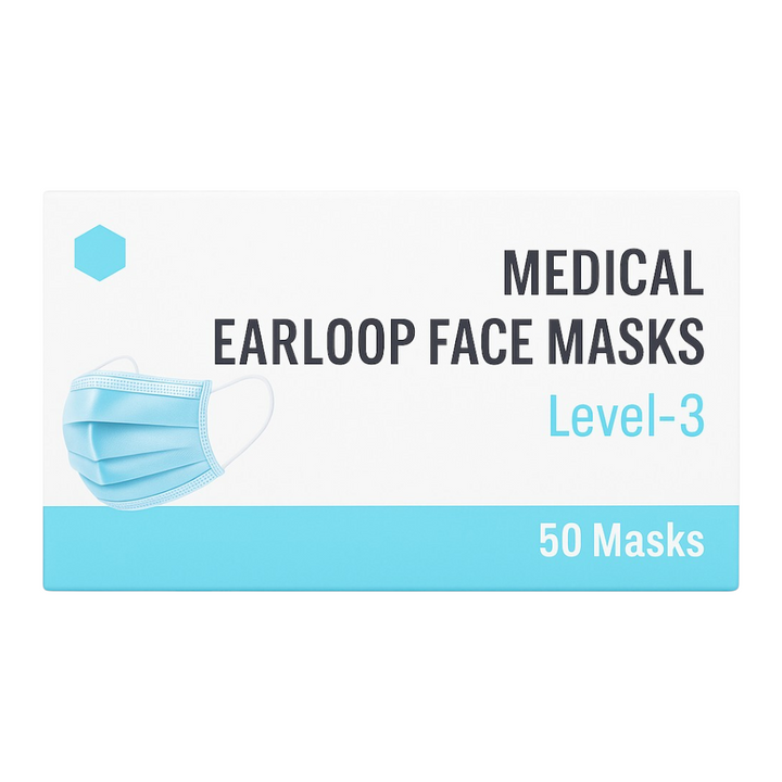 Madrid Dental Choice ASTM Level 3 blue medical earloop face masks 3-ply box