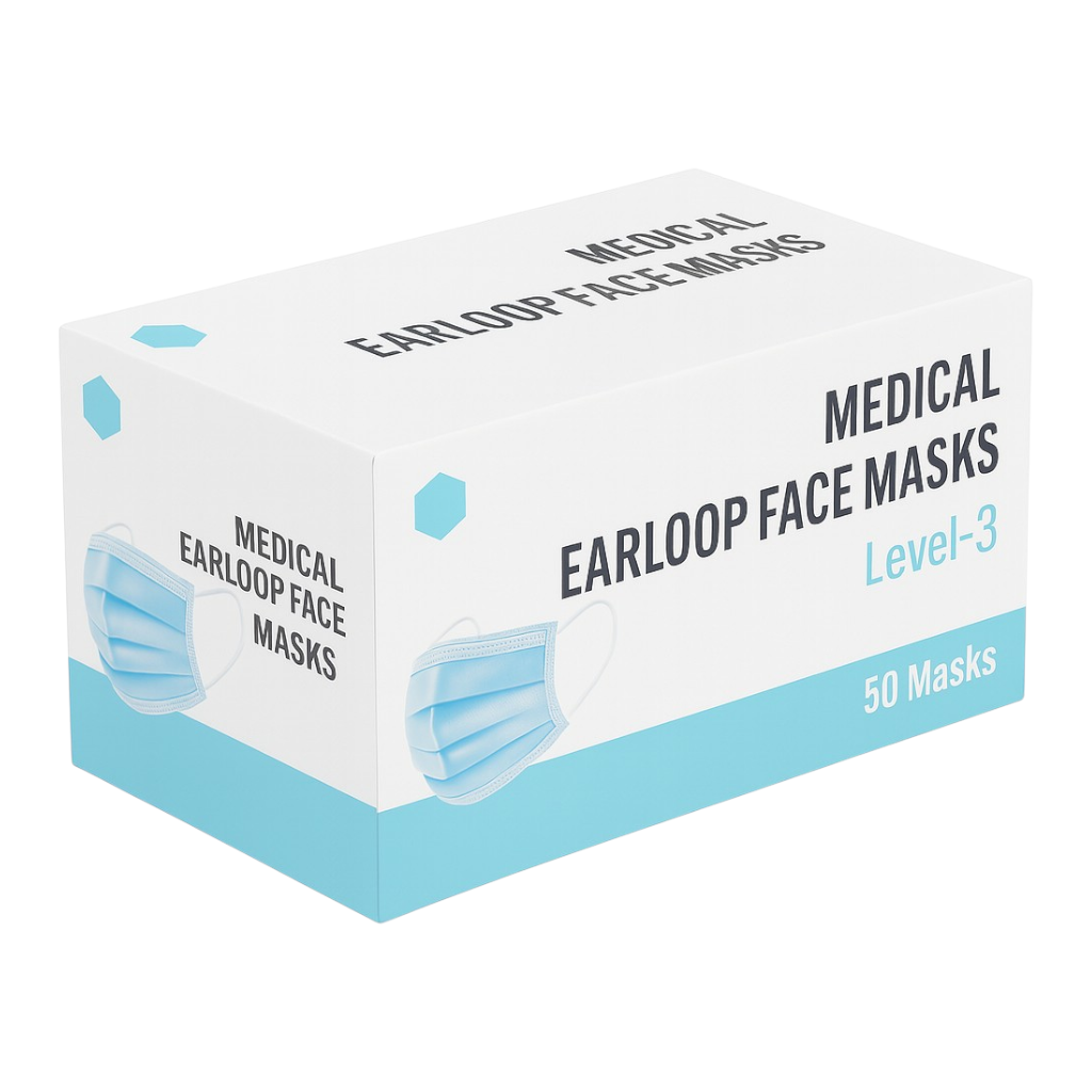Madrid Dental Choice ASTM Level 3 blue medical earloop disposable face masks 3-ply 50 per box