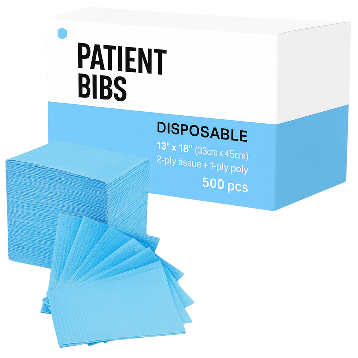 Madrid Dental Choice Patient Bib Blue 13×18 2-ply poly backing (500/Case)