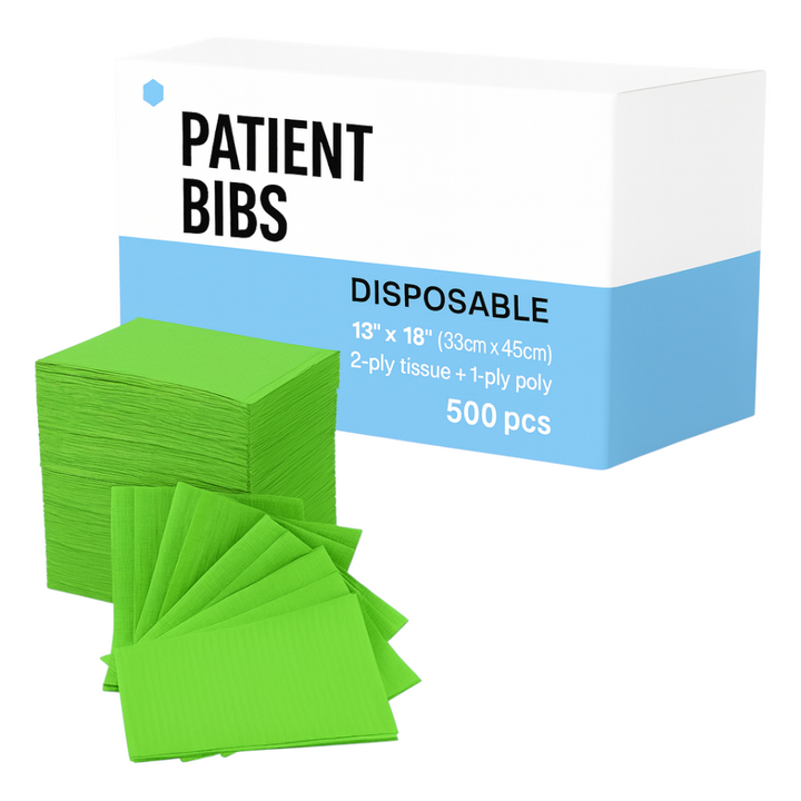 Madrid Dental Choice Patient Bib green 13×18 2-ply poly backing (500/Case)