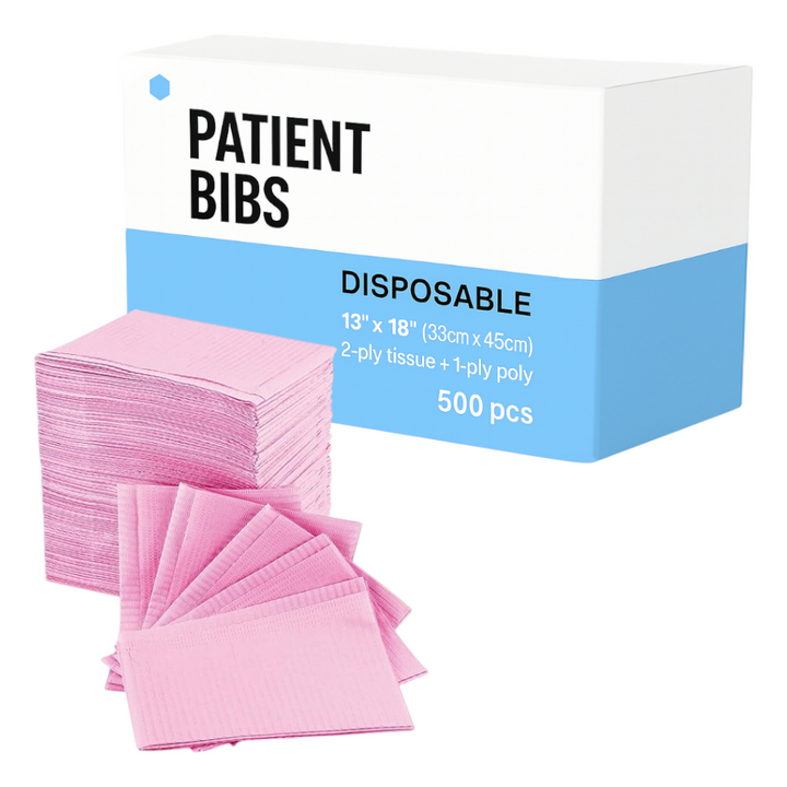 Madrid Dental Choice Patient Bib pink 13×18 2-ply poly backing (500/Case)