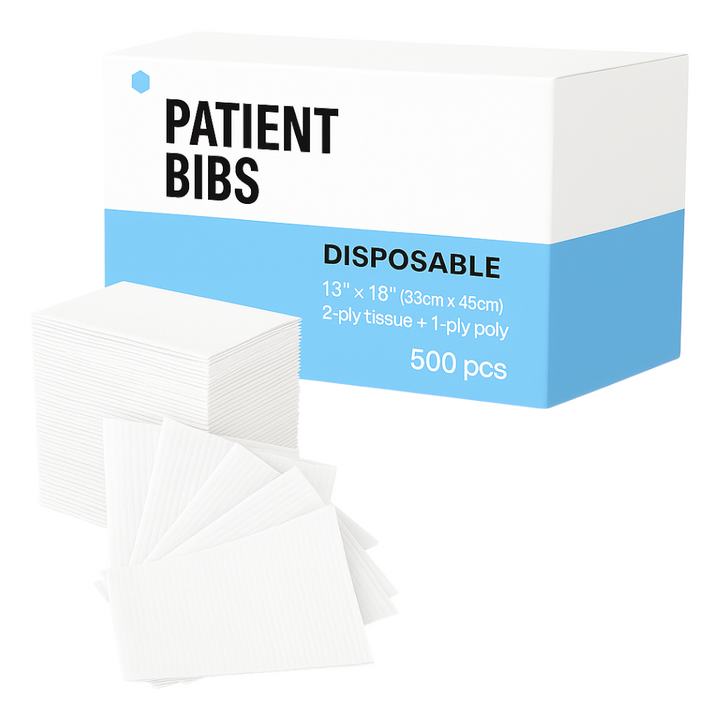 Madrid Dental Choice Patient Bib white 13×18 2-ply poly backing (500/Case)