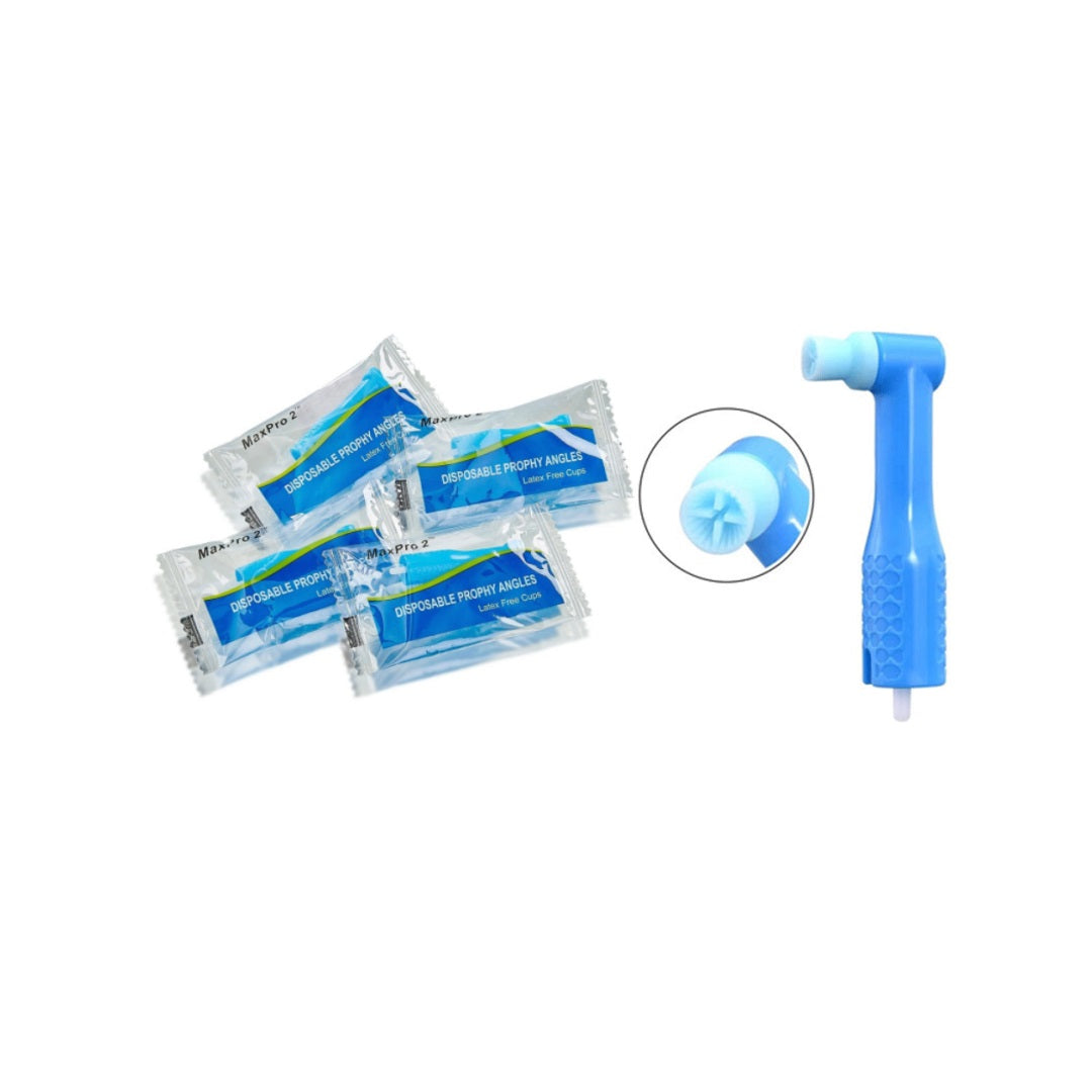 MaxPro 2 Disposable Prophy Angles Soft Cups Blue 100/Pk A1509-100 for efficient dental care, gentle plaque removal, and biofilm management. Fits all low-speed handpieces. Noise-reducing technology. Latex-free cups for comfort. Pack of 100.