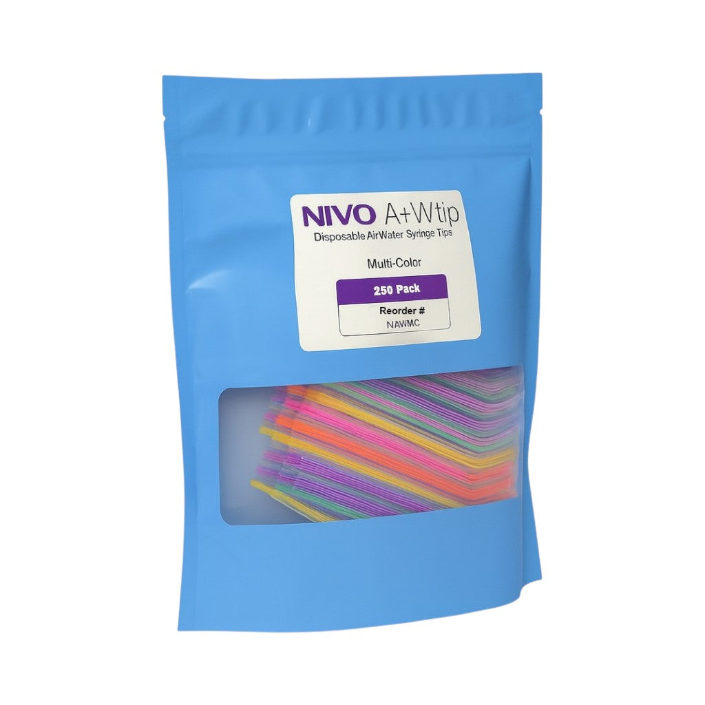 NIVO Air Water Syringe Tips Rainbow Assorted Colors 250 tips Bag