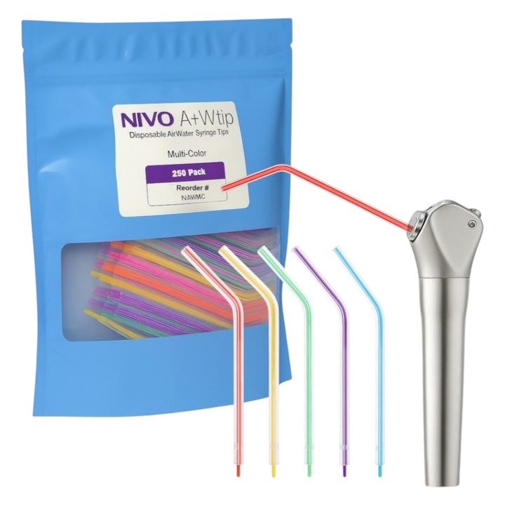 NIVO Air Water Syringe Tips Rainbow Assorted Multi Colors 250/Bag