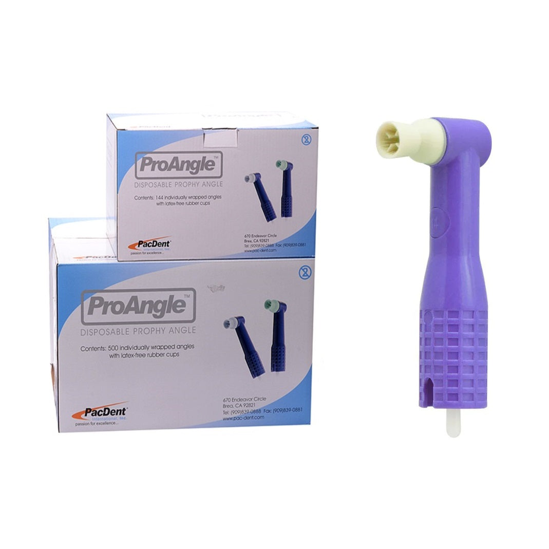 PacDent ProAngle Prophy Angles with Firm White Cups (248-50) - Pack of 50 disposable dental polishing angles. 100% latex-free cups, not made with natural rubber latex, ensuring smooth and comfortable operation without over-heating. Low splatter and better flares for improved subgingival access during polishing procedures. Elevate your dental practice with these hygienic and efficient prophy angles.