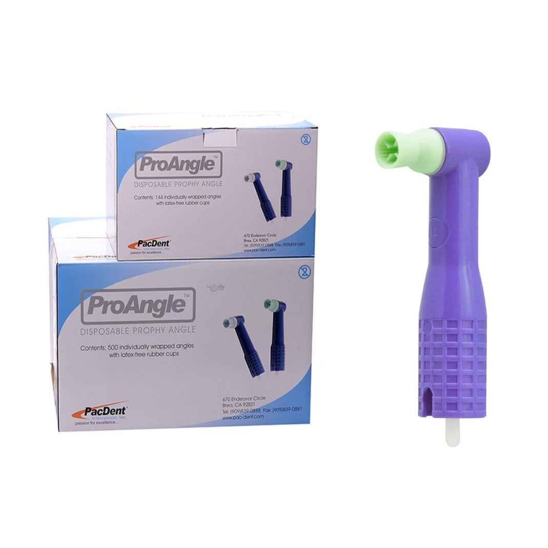 PacDent ProAngle Prophy Angles with Soft Green Cups (247-50) - Pack of 50 disposable dental polishing angles. 100% latex-free cups for patient comfort, smooth operation without over-heating. Low splatter and better flares for enhanced subgingival access during polishing procedures. Elevate your dental practice with these hygienic and efficient prophy angles.