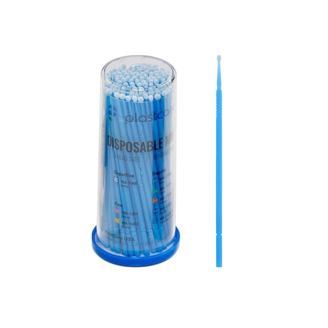 PlastCare USA Micro Applicator Brushes Regular Blue 100/Pk - Versatile disposable brushes for dental, cosmetic, and household applications. Non-absorbent, non-linting tips ensure precise application. Tube pack of 100 brushes.