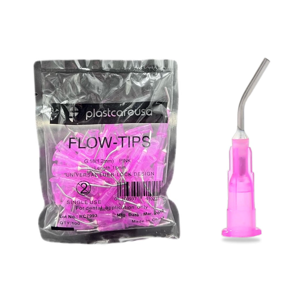 PlastCare USA Pre-Bent Needle Applicator Flow Tips Pink 18ga 100/Pk PB ...