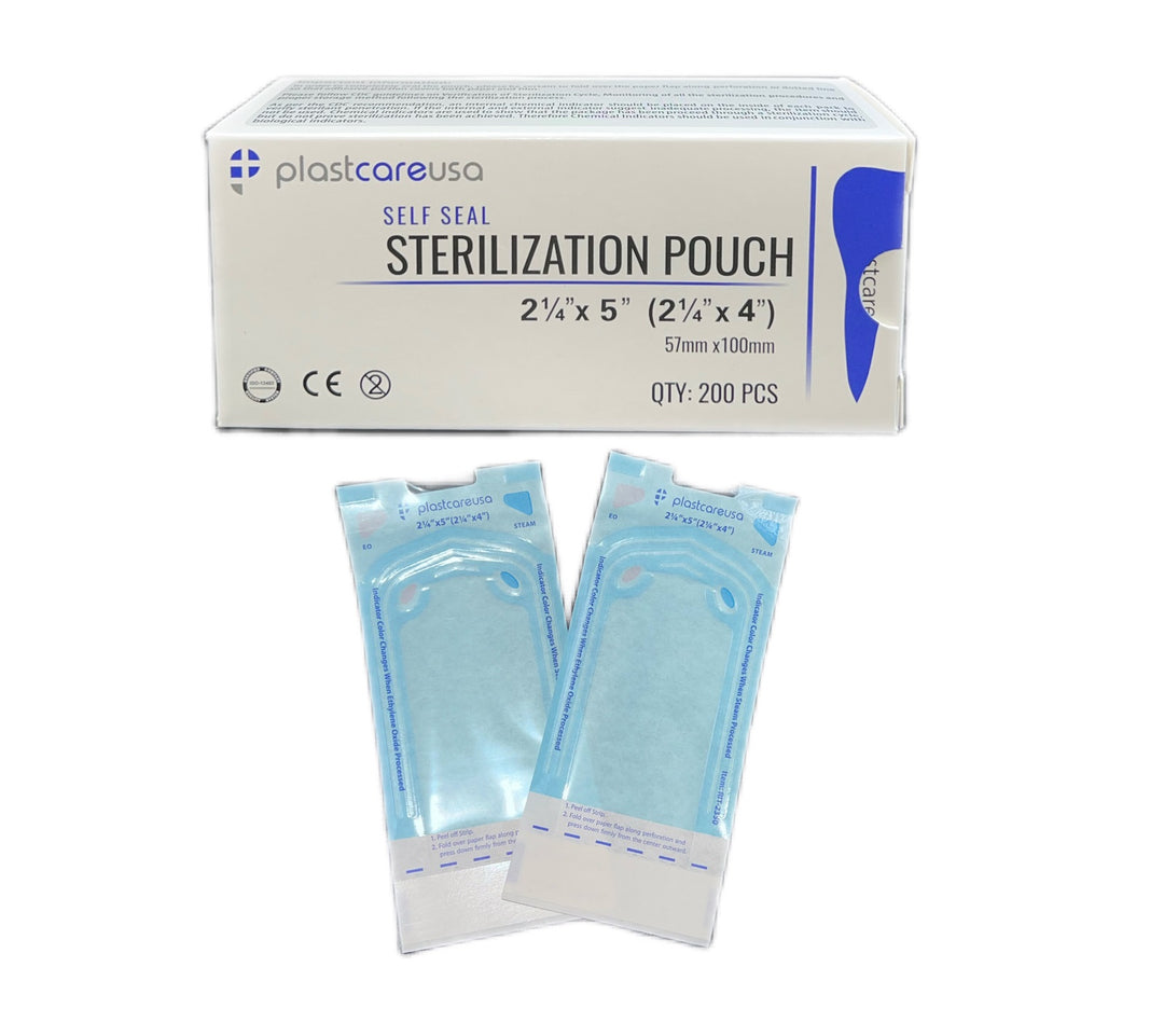 PlastCare USA Self Seal Sterilization Pouches Blue 2.25 x 5 (57mm x 100mm) - Autoclave Bags with Indicators - 200/Bx RIT-2350 - Dental Instrument Sterilization Supplies